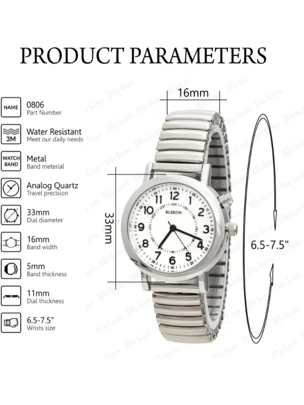 Women's Silver Analog Display Push Button Glossy Expansion Band Wrist Watch